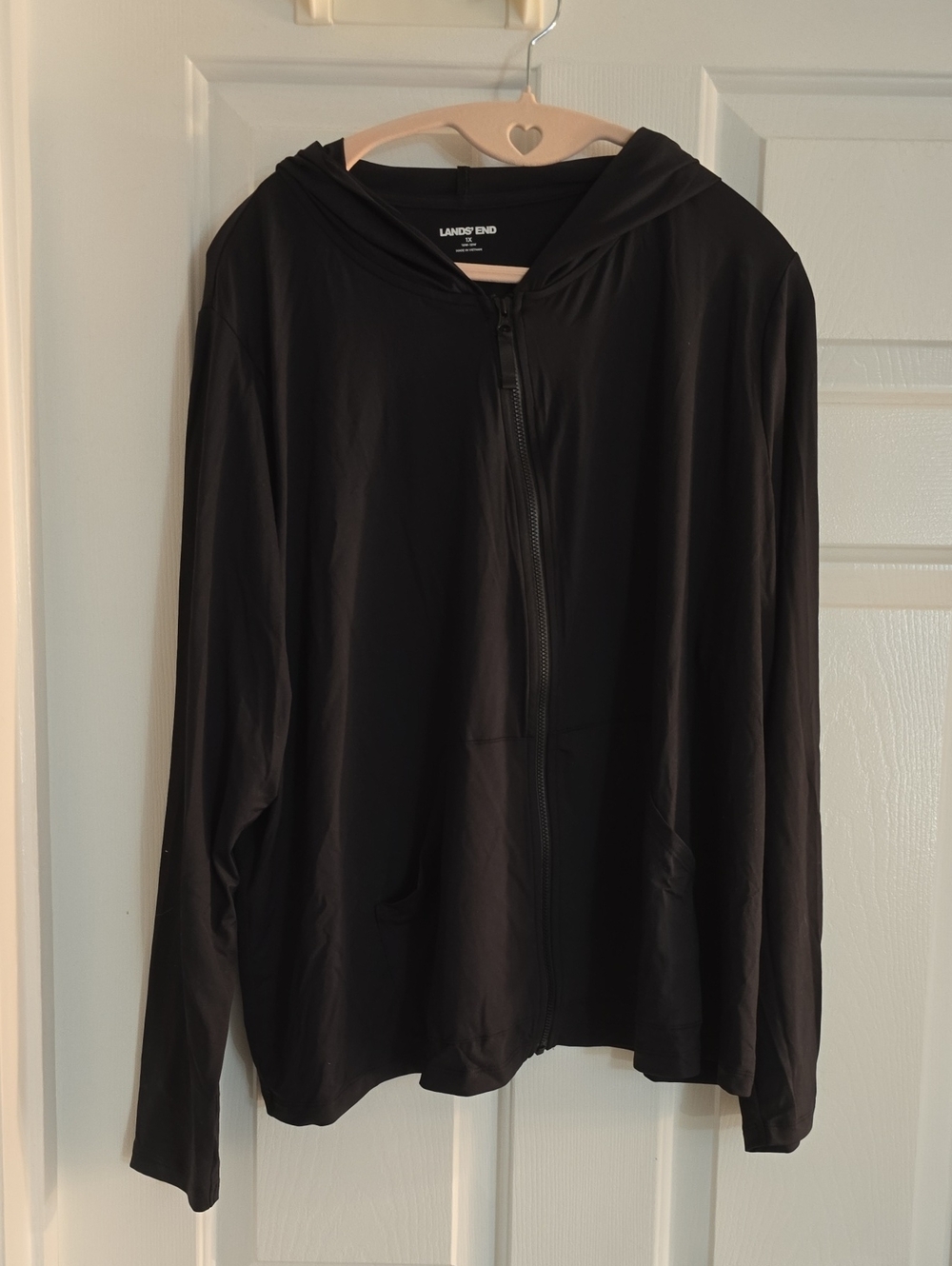 Lands' End Black Hooded Zip-Up Swim Jacket